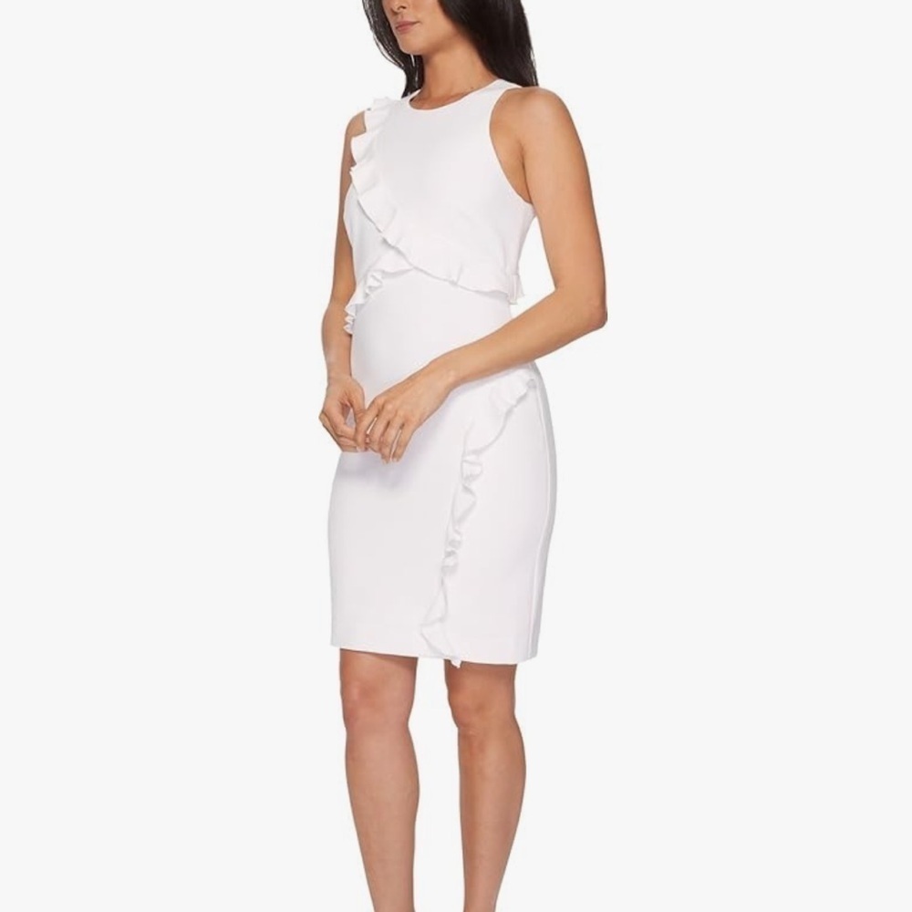 Nicole Miller Stretchy Tech Ruffle Front Dress